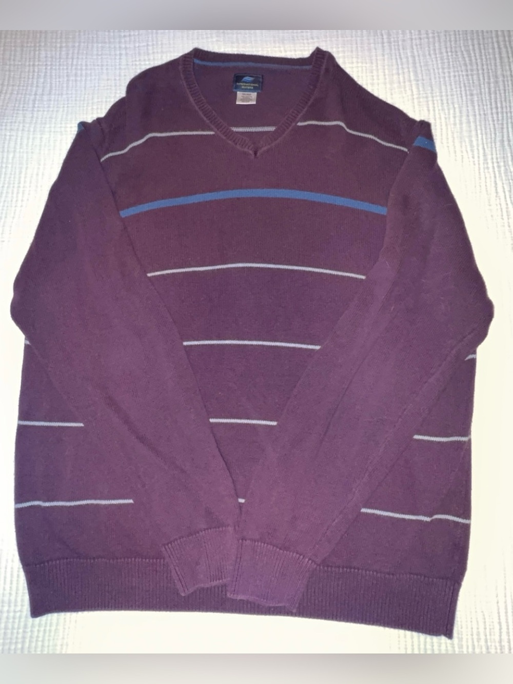 Men's V-Neck Striped Sweater in Plum by Unknown Brand
